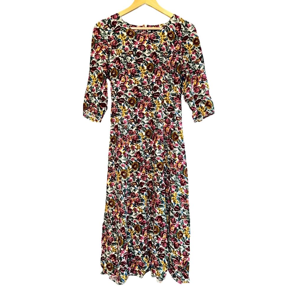 Vintage Jamie Brooke Floral Midi Dress Womens Medium Cottage Lace Up Back Spring